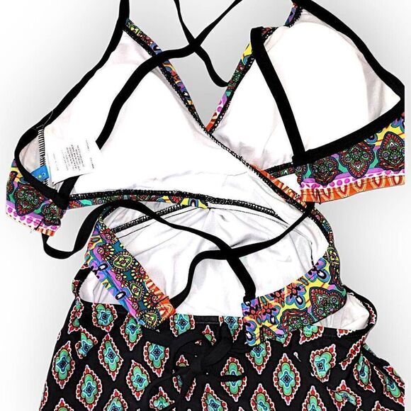 Jantzen Womens Swimsuit Sz Medium Coastal Zone‎ Diamond One Piece Criss Cross - Picture 3 of 14